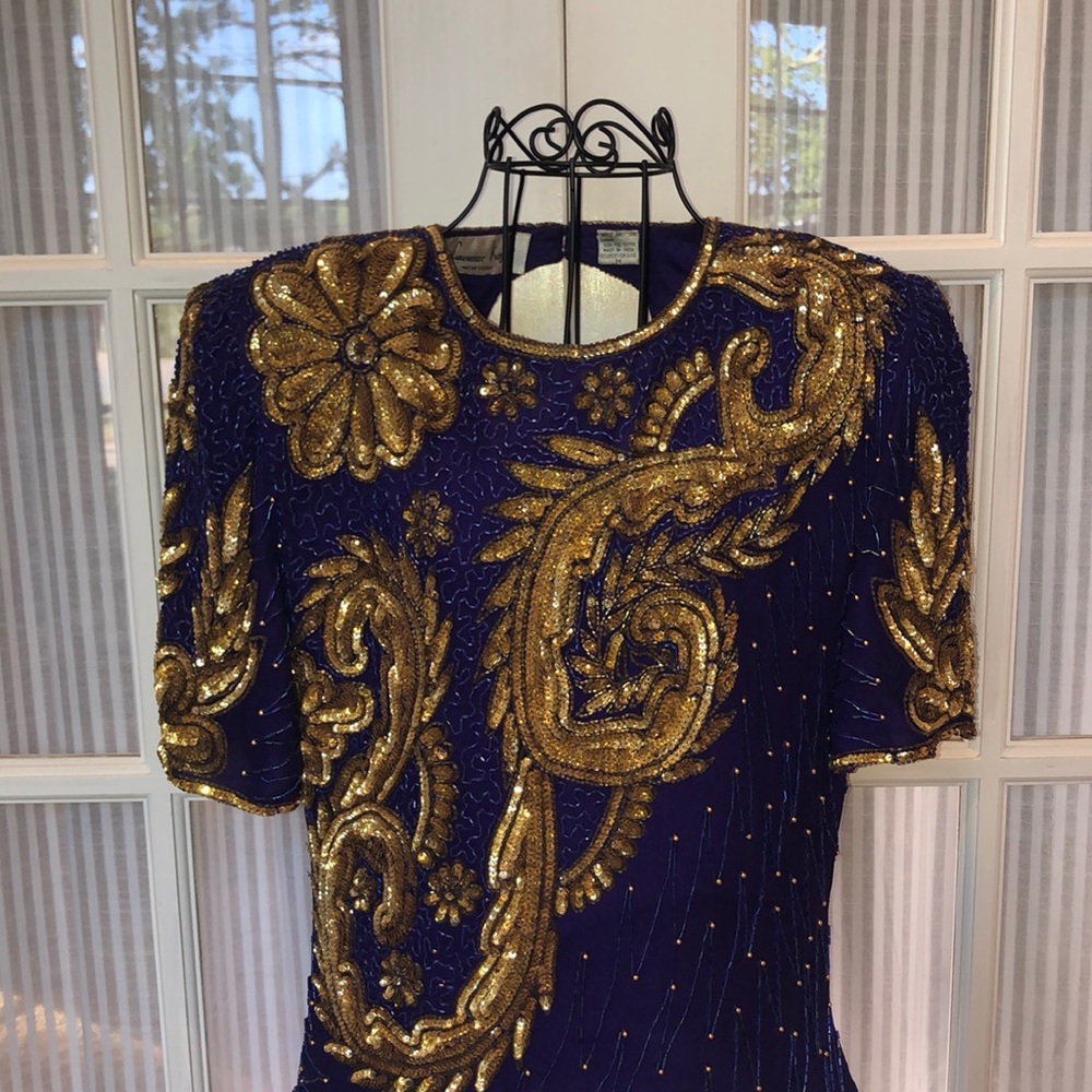 Vintage 90s Beaded Purple and Gold Dress
